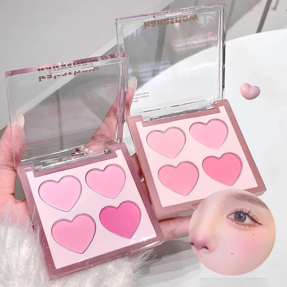 4-farebné srdiečko shadpe červenanie palety Prírodná ružová farba vykreslenie jemné práškové matné rouge drží make-up vitality Girl Blush