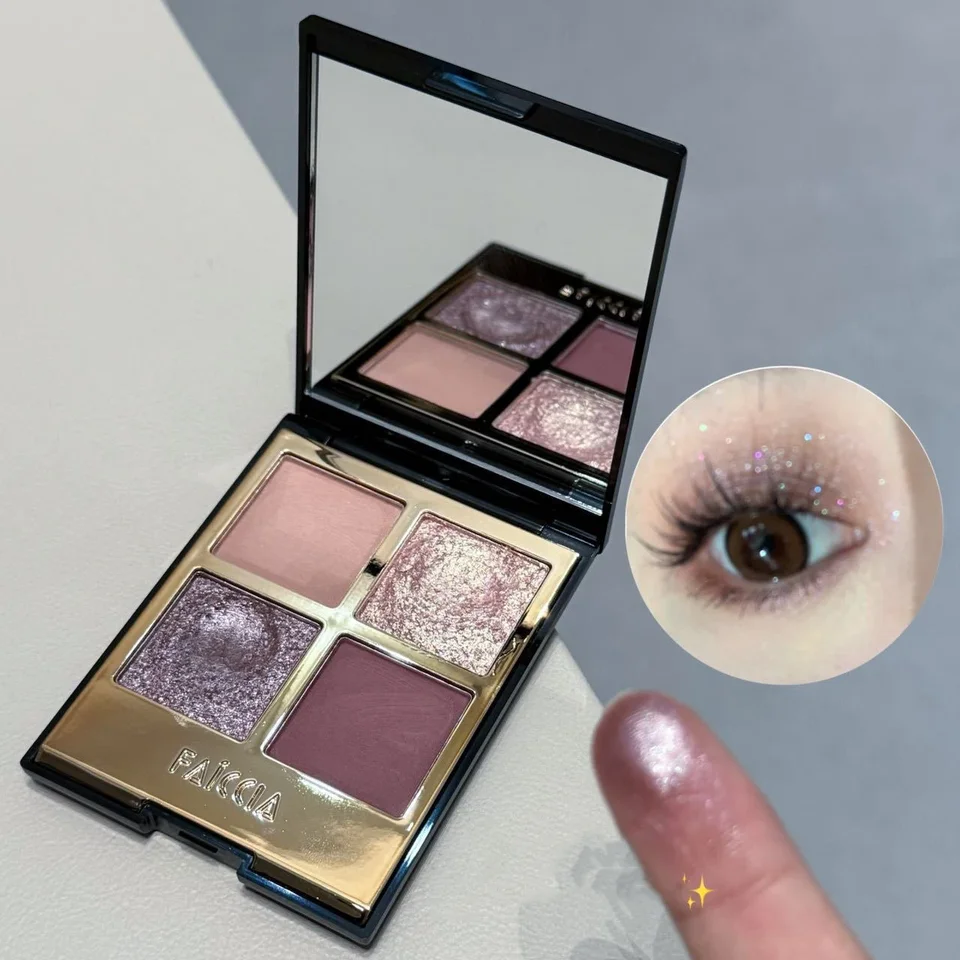 4-farebné trblietavé matné matné očné tiene Smoky ružové ružové trblietavé pigmentové očné tieň trvalé vodotesné make-up palety kozmetika