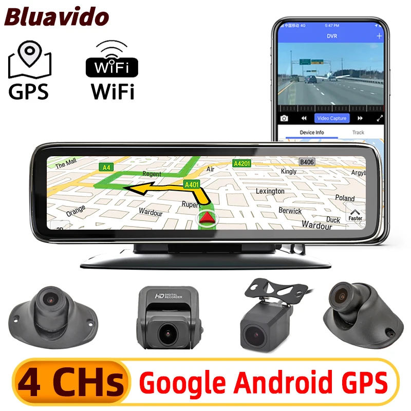 4 fotoaparáty 4G Android 8.1 Dash Cam GPS navigácia VŠETKO V VIDEA VIDEADORA HD 720P