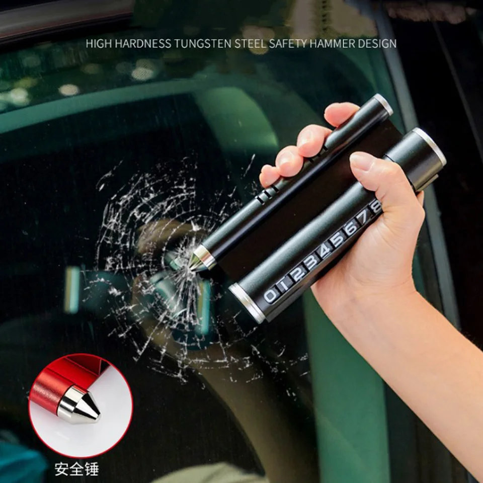 4 In 1 Dočasný znak zastavenia zliatiny bezpečnostné kladivo Jednoduchý držiak na telefón Vzduch čerstvejšie parkovacie číslo okenné okenné istič Car Interiér