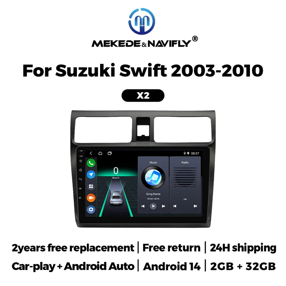 4 jadro 2+32 GB pre Suzuki Swift 2003-2010 Car Radio IPS HD Screen Screen Multimedia Navigation Android 14 Autoradio Carplay Stereo Audio