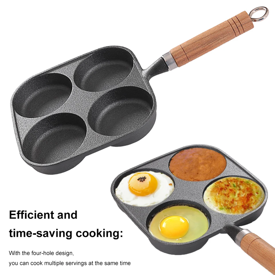 4 jamka Omelet Pan Pank na vajcia panvica NESTICK OMELET SVILET Žulová povlaky Rozdelené vaječné omeleta PAN Drevená rukoväť pre domácu kuchyňu