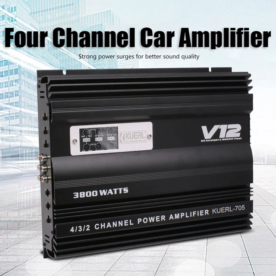 4 -kanálový zosilňovač digitálneho automobilu DC 12V Vysoko výkonný audio zosilňovač RMS 4*80W Audio stereofónny subwooferový výkon automobilového zosilňovača
