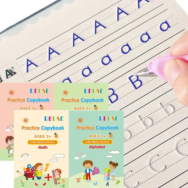 4 knihy Pen Magic Kopírovanie Kniha ZADARMO DETI DETI DETI DETI PÍSOMNÉ PRACOVNÉ PRACOVNÉ KOPLADNOSTI PRE KALITRAPHY MONTOSSORI DARČEK