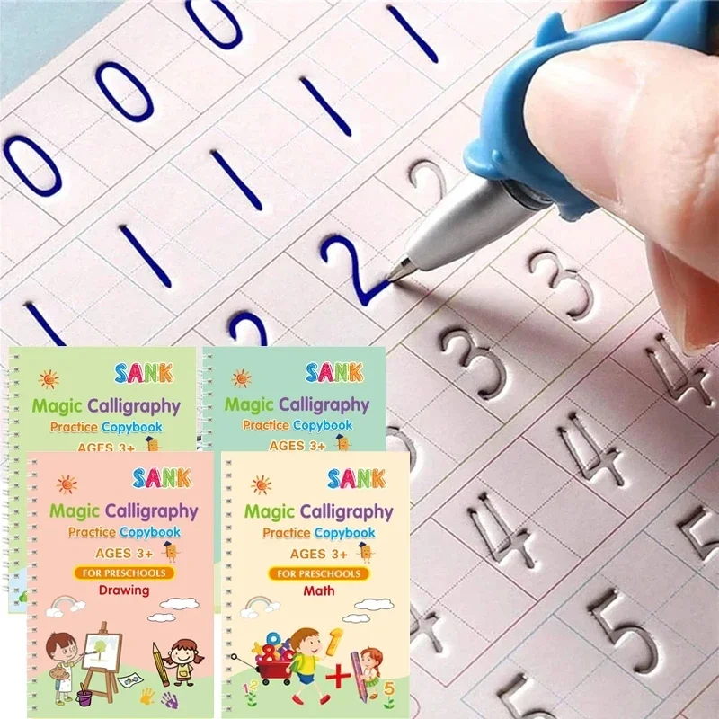 4 knihy/Set English Sank Magic Practice Copybook French Number Sledovanie knihy Nemecká kaligrafia Španielska opakovane použiteľná písanie nástroja