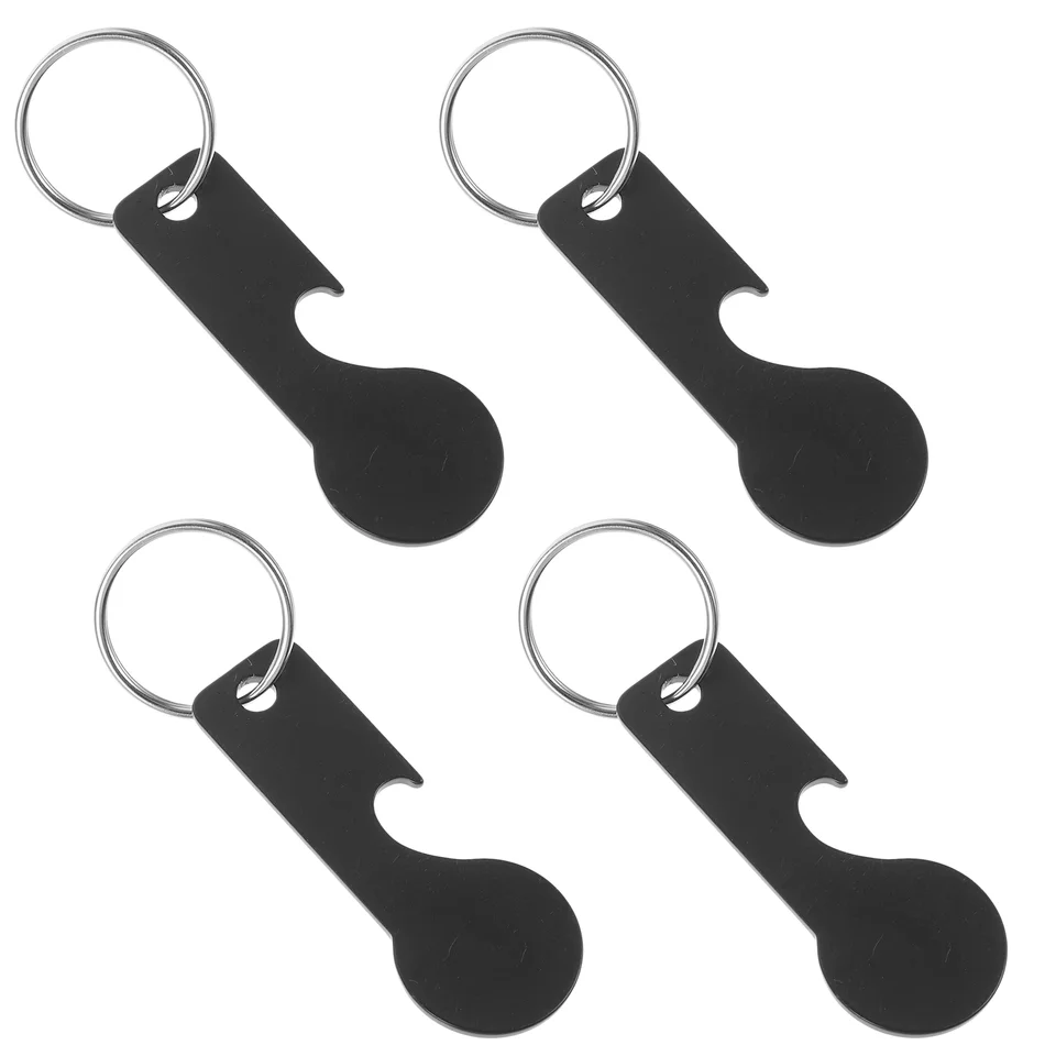 4 ks -fľašové otvárač prenosného vozíka Token Token nakupovanie z nehrdzavejúcej ocele Trolley Remover Pendant Hanging Key Ring Pendant