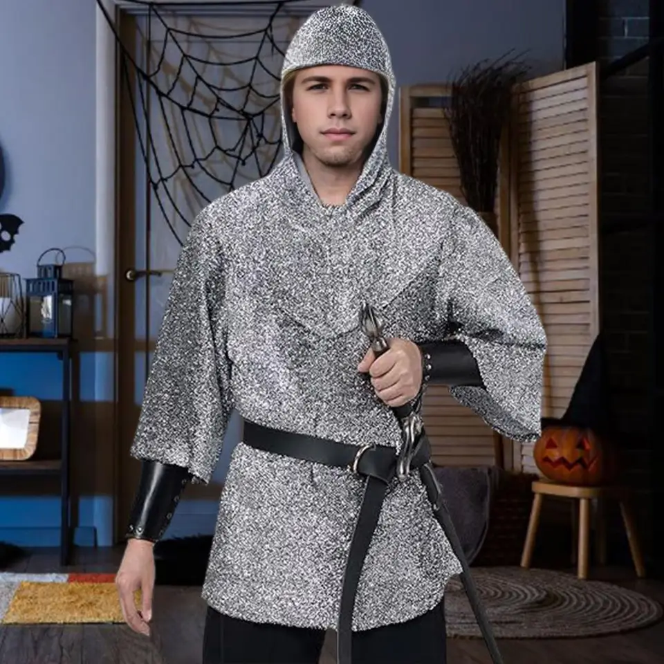 4 ks/set cosplay coat s kabátom Cape Set Templár Imitácia reťaz košeľa Knight cos oblek Halloween Kostým propagy ženský cosplay obleky