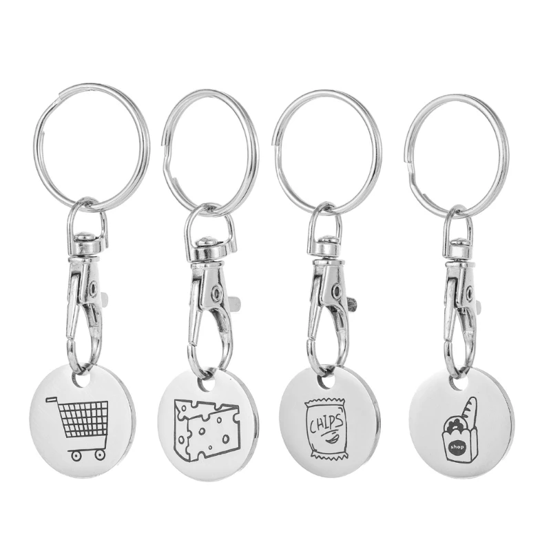 4 kupce z nehrdzavejúcej ocele Nákupy Trolley Coin Držiteľ Klávesové vozíky Tokens Keyring Key Šperky vhodné pre supermarket XXFB