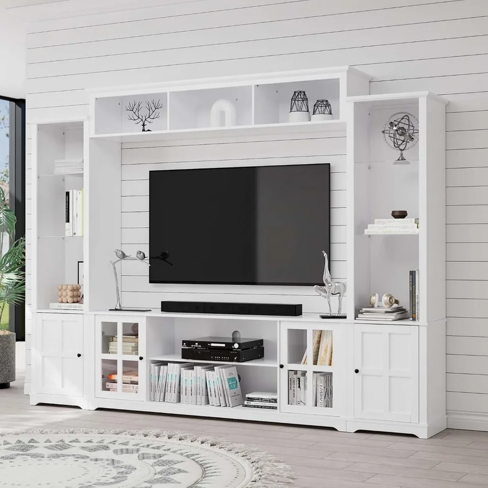 4 -kusová nástenná jednotka TV Stán s poličkou, TV Console Table Media Entertainment Center, vínna skrinka na vínnu skrinku