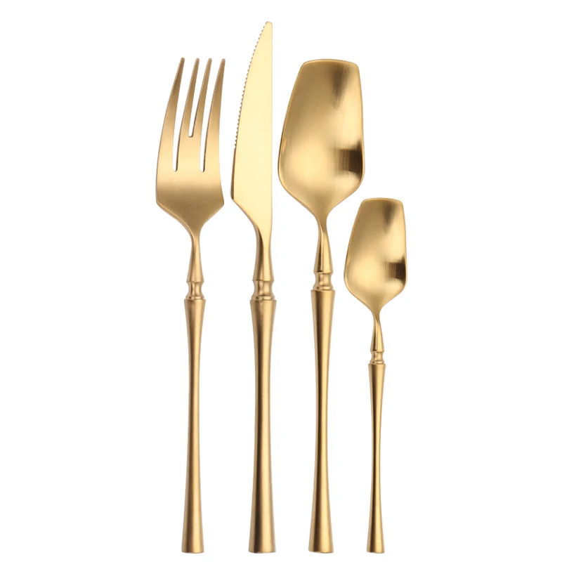 4 kusy matné zlaté príbory sada lyžičiek Vidlice Knives Komboze príbory súpravy Zlatý riad set 18/10