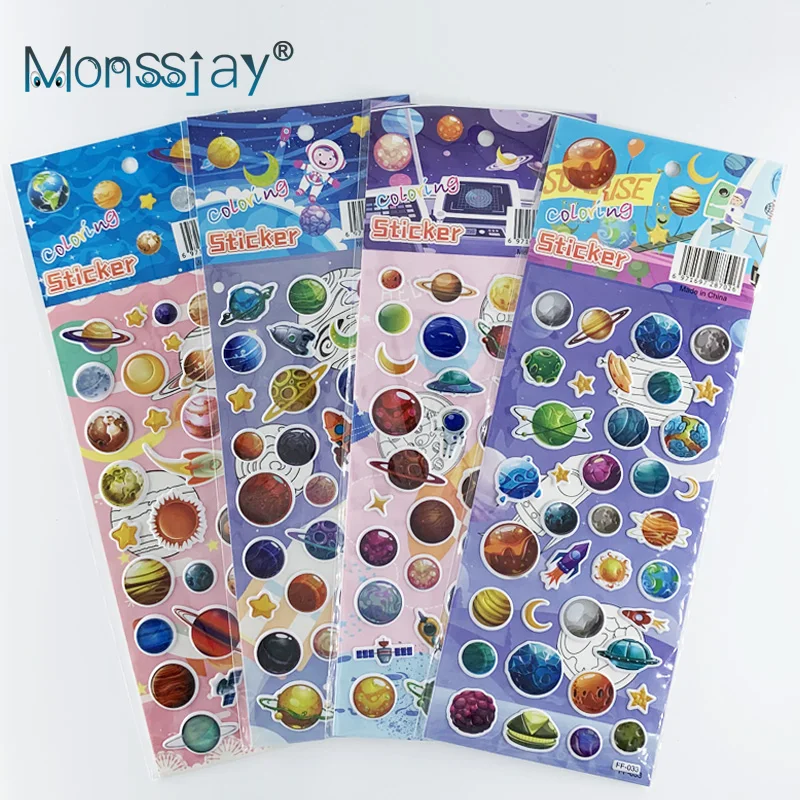 4 listy/Set Cosmic Space Planet Vesmír poznanie nálepka Kids DIY 3D Bubble Foam Scrapbooking Stickers for Kids Boys Darček