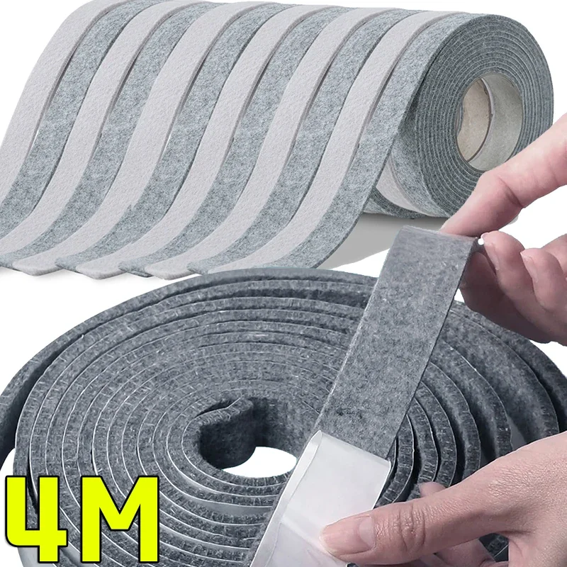 4 m/roll samohľadné plsné okná dvery Absorbujú vodný tesniaci pás Zvukový kĺzavý kĺzavý DIY nábytok na nohy na nohy, podložky, protišmykové rohože