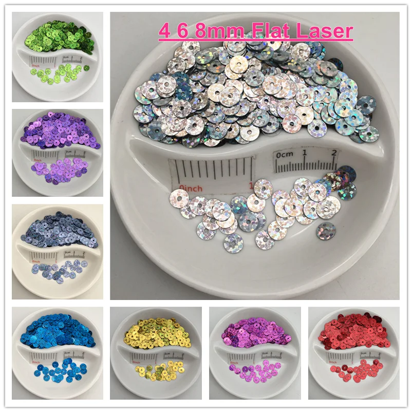 4 mm 6 mm 8 mm ploché okrúhle laserové PVC Loose Flowin Paillette Sewing Craft for Wedding Decoration Dayse Shoe Cap DIY Veľkoobchod