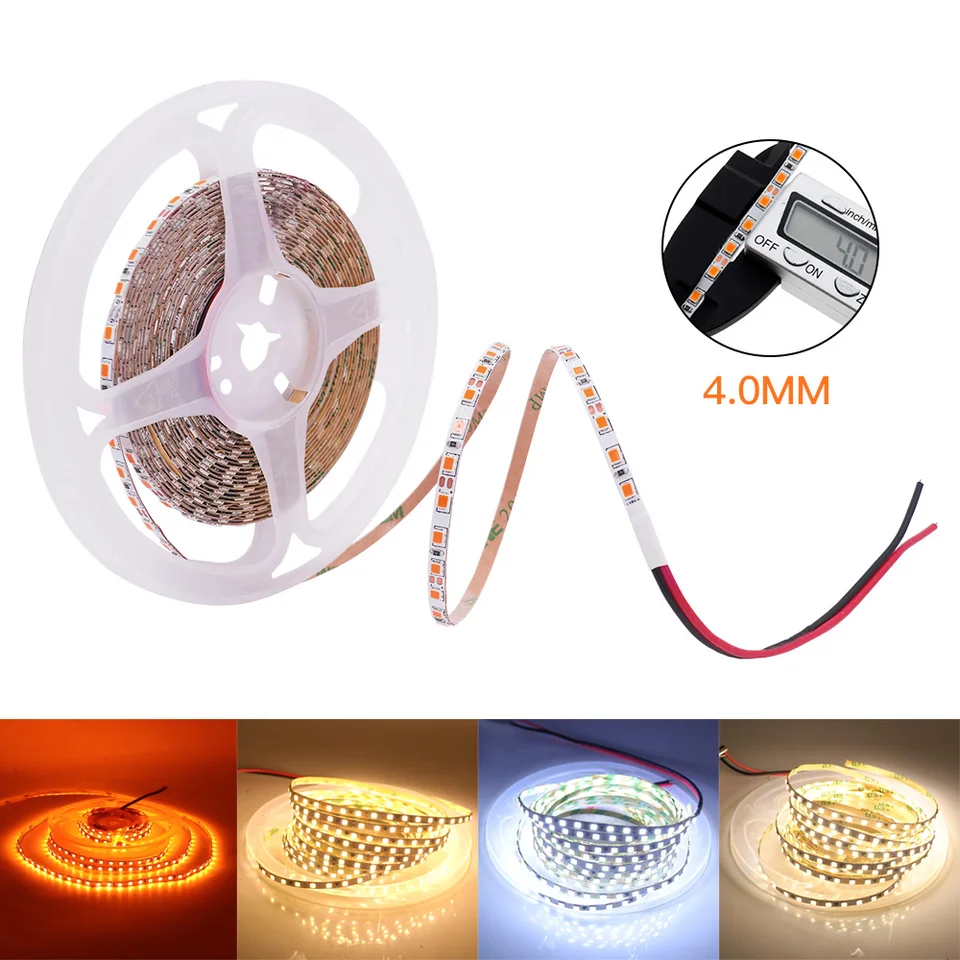 4 mm úzka šírka LED prúžok DC12V 2835 SMD 120LED/m Flexibilná LED stuha lana páska LED svetlo lampa prírodná biela/teplá biela/oranžová