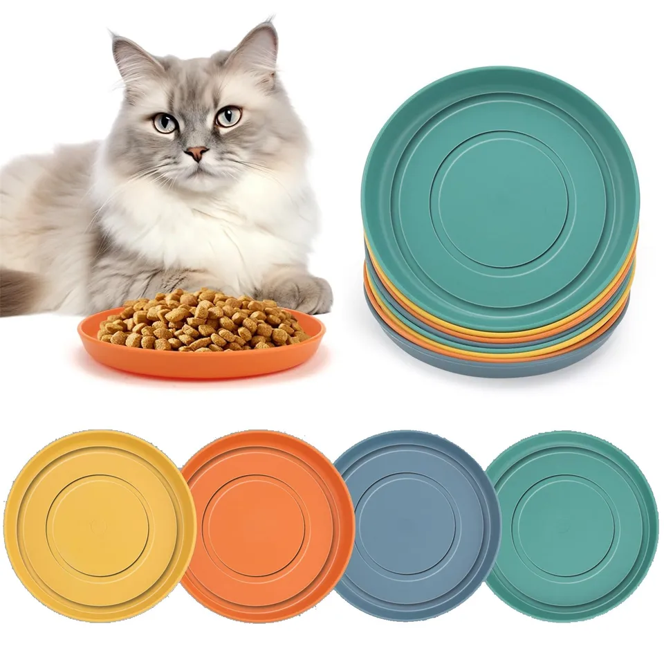 4 okrúhle farby kŕmenie misky Cat Cat Food Bowl Misky bez únavy pre misky na mokré a suché jedlo pre mačiatka a mačky s krátkym nohám