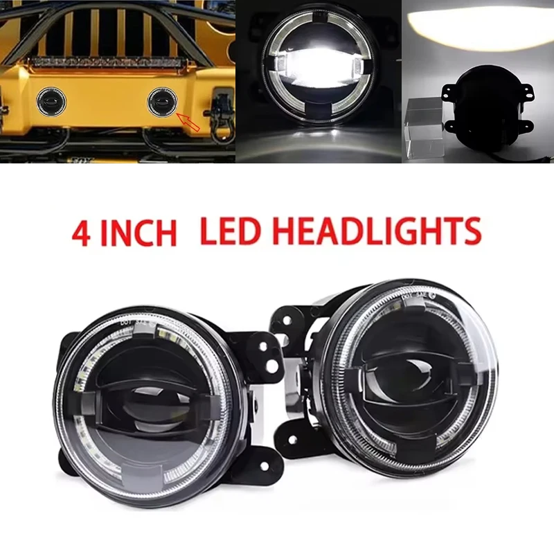 4 -palcové LED svetlomety pracovné svetlo 6000K Angel Eye Fog Lamp s bielym halo prsteň Drl Jeep Wrangler JK Hnacím svetlometom hmlovej žiarovky