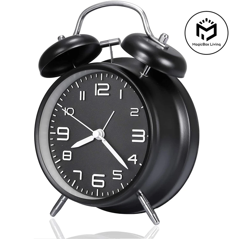 4 -palcový dvojitý zvonček Loud Alarm Clock Kovový ráme