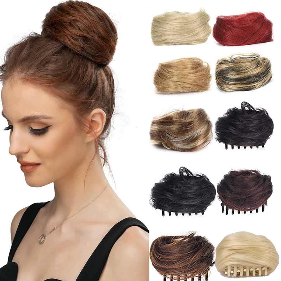 4-palcový syntetický klip-on vlasy Elastic Band Band Hair Hair chaosy Chignon Extension Scrunchie Black Eachesce pre ženy a deti
