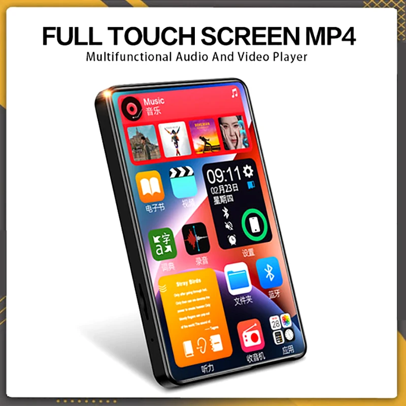 4-palcový UI MP4 prehrávač MP3 MP3 Hudobný prehrávač Bluetooth 5.0 dotyková obrazovka 16 GB s reproduktorom 1080p Video ebook viacjazyk prenosný MP4