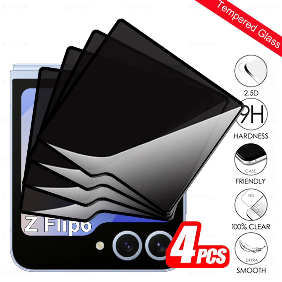 4 PCS Ochrana zadnej obrazovky Ochrana pre Samsung Galaxy Z Flip 6 Anti-Peep/Spy Zemné sklo Zflip 6 Flip6 Zflip6 5G 2024