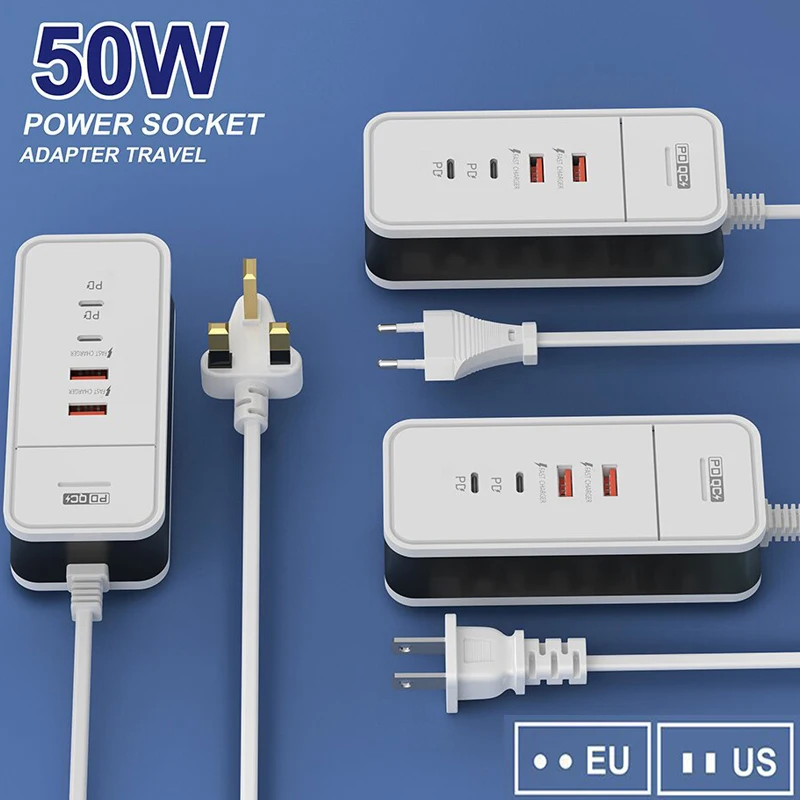 4 porty USB Hub Multi USB Splitter Type C Expander Power Strip Socket Chargers 2USB 2PD Adaptér nabíjacej stanice pre iPhone PC