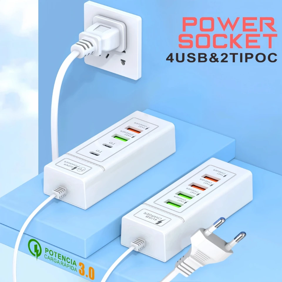 4 porty USB Type C nabíjačka Mini Hub 3.0 Splitter Rýchle nabíjacie nabíjacie nabíjacie nabíjací adaptér pre iPhone Xiaomi Samsung Power Socket Socket