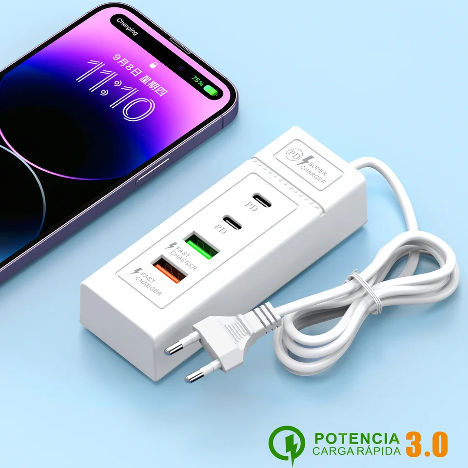 4 porty USB Type C nabíjačka Mini Hub 3.0 Splitter Rýchle nabíjacie nabíjacie nabíjacie nabíjací adaptér pre iPhone Xiaomi Samsung Power Socket Socket