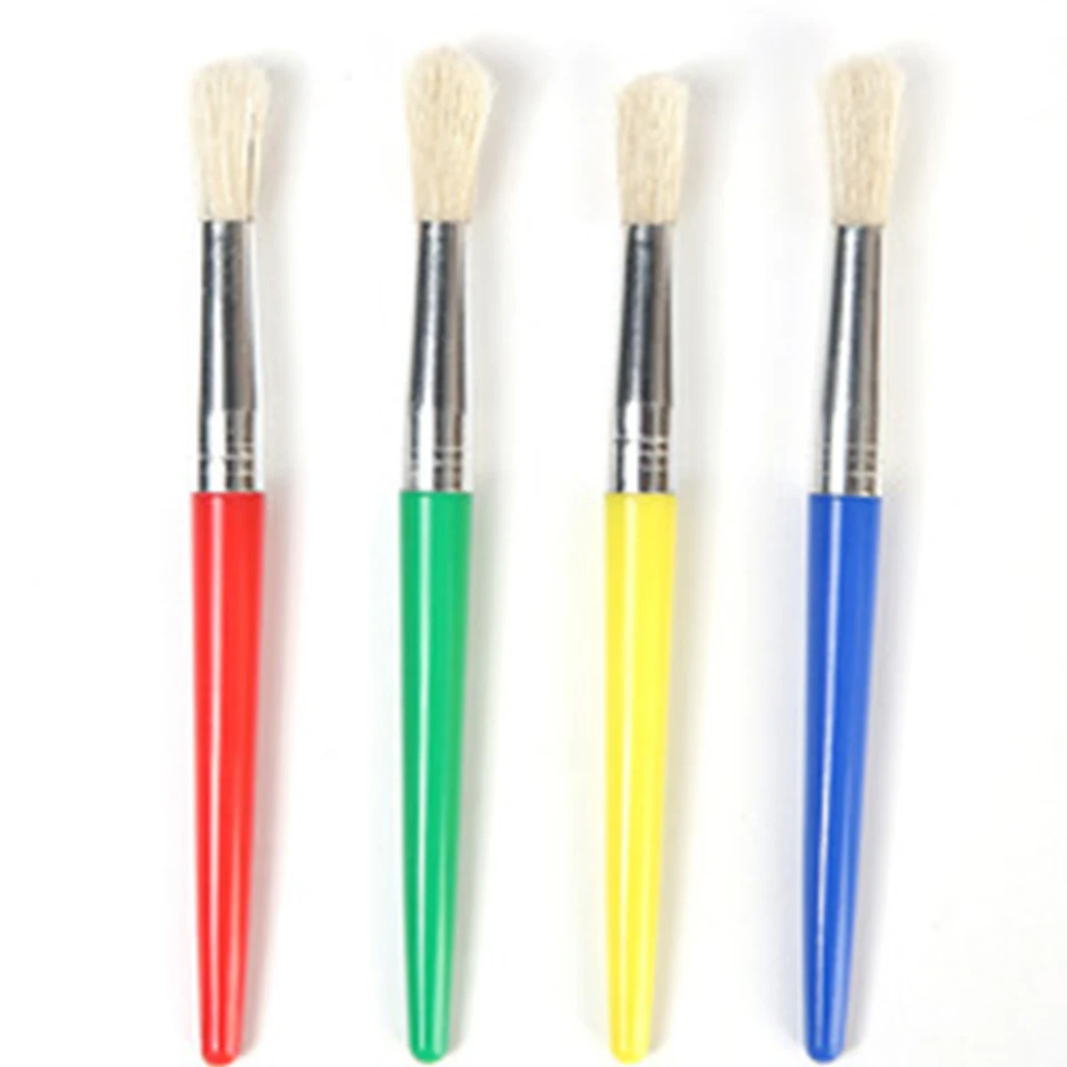 4 počítače Candy Farba Prasa Hair kefka Round Hlava Plastová tyč graffiti kefka Detská maľba olejomaľba pero sa ľahko čistí