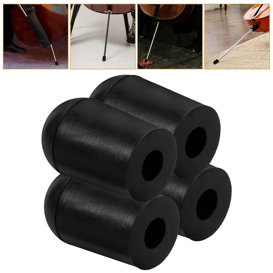 4 počítače Cello Stand Supant Endpin Tip Dodávka Hudobné prístrojové príslušenstvo Tail Shaft Vzpriamená basová zátka Čierna guma