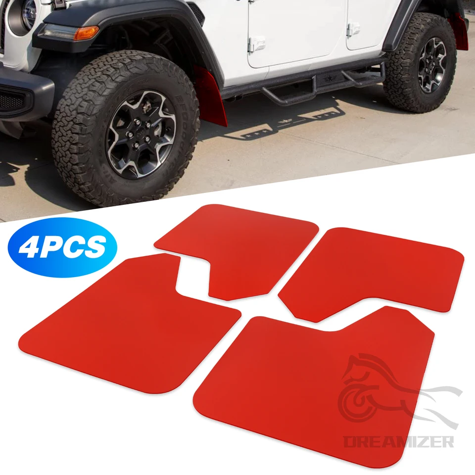 4 počítače Splash Guards Bahen Flaps Car Mudguards Fender Cover Flares W/Hardware Univerzálne predné zadné červené príslušenstvo