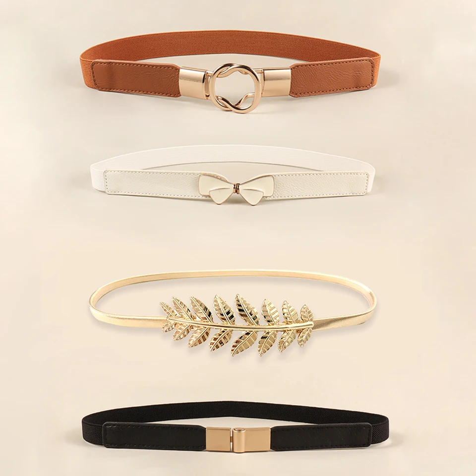 4 počítače v kombinovaných šatách pre ženy pre ženy jednoduchý pás elastický dámsky pásik Bow Ti Buckle Decoration Coat Sweater Belt Dash