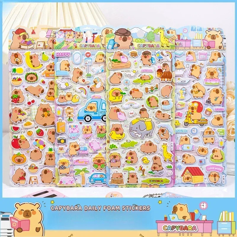 4 počítače/veľa práce Caphybara Happy Life 3D Puffy Sticker Scrapbooking DIY Žurnálovanie Roztomilé kancelárske potreby Denník DECON DODATOK