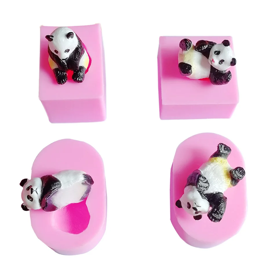 4 roztomilé pandy silikónové formy Fondantné čokoládové formy detská párty košíčku Topper živicová hlinená cukrovinky Candy Folds Cake zdobenie C383