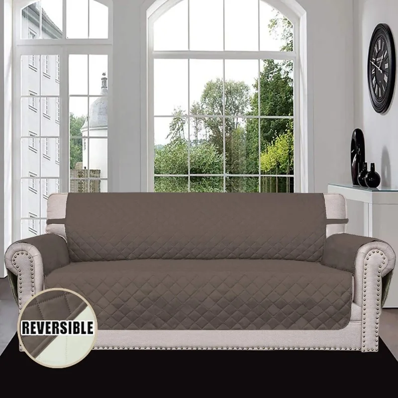 4 Seater Sofa Slifcover Reverzibilné pohovky Elastické popruhy Protect Furniture For Pets Children Dog Cat (XX-Large, Taupe/Slonovina)