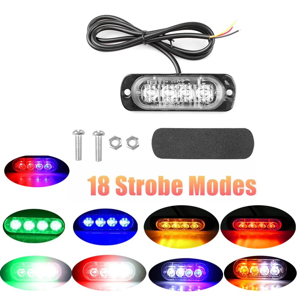 4 Signálna lampa LED auta Signový svetlo Varovné svetlo mriežky blikajúce svetelné lampa Amber žltá biela semafor 12v - 24v