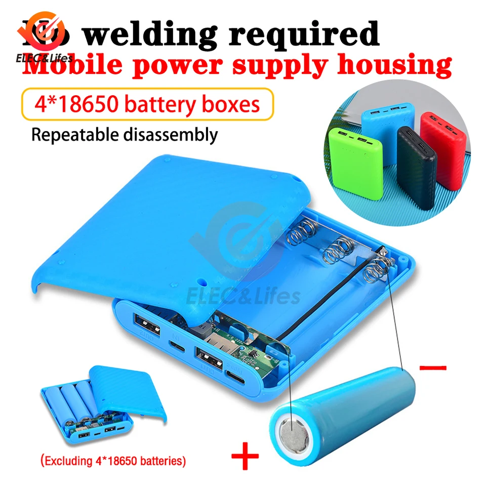 4 sloty 18650 Puzdro na batériu Dual USB Type-C DIY Power Bank Charger Shell nabíjanie Púzdro Mini bezprostredné napájacie prostriedky