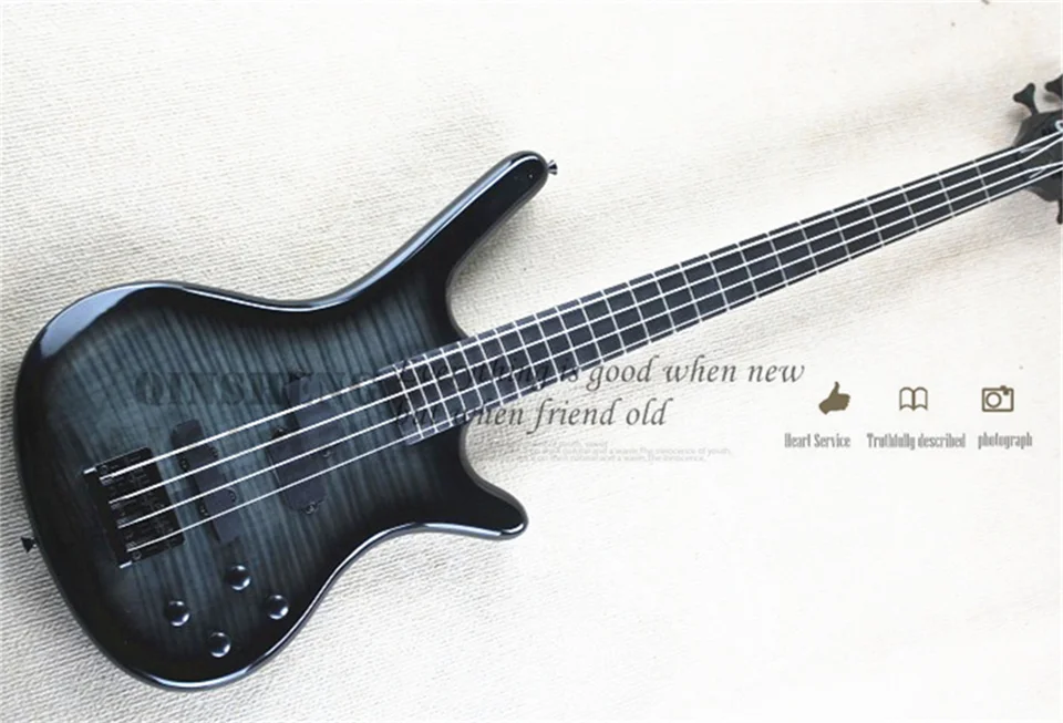 4 strunové elektrické basy čierna W bass tiger horný javorový drevník Rosewood hmatník Pevný most Čierne tunery