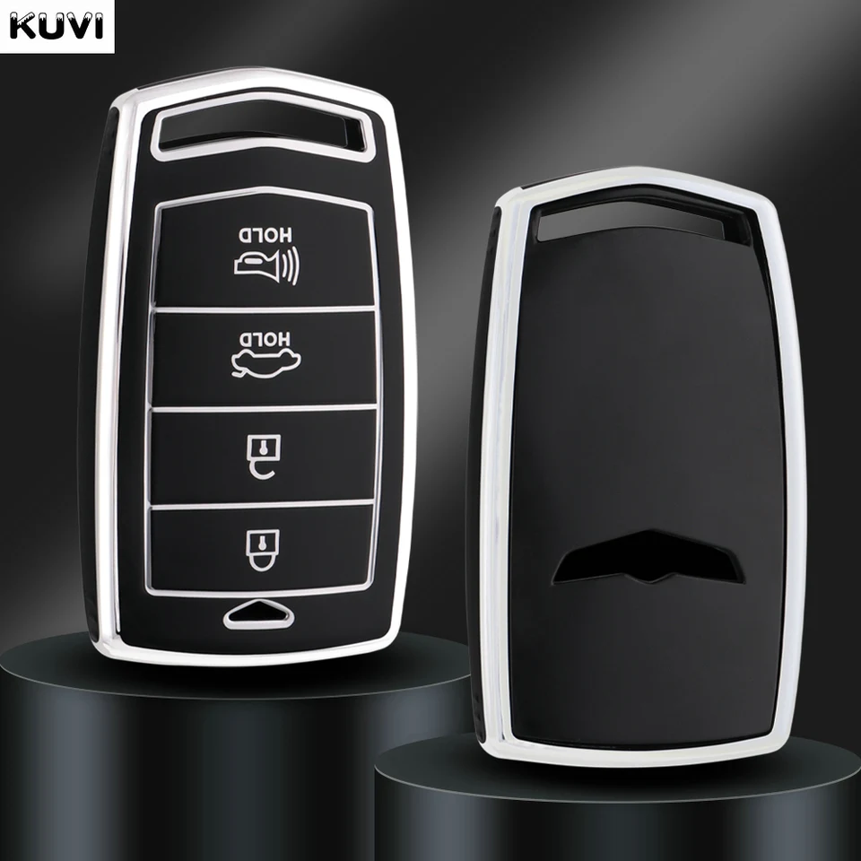 4 tlačidlá TPU CAR KLYT Krycie puzdro Shell FOB Držiteľ pre Hyundai Genesis G70 G80 G90 2017-2020