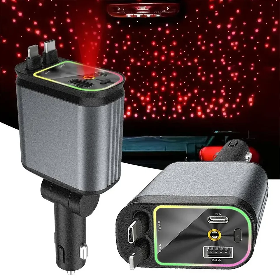 4 v 1 120 W nabíjačku na nabíjačke automobilu v streche auta, Night Night Light Type C Rýchle nabíjanie
