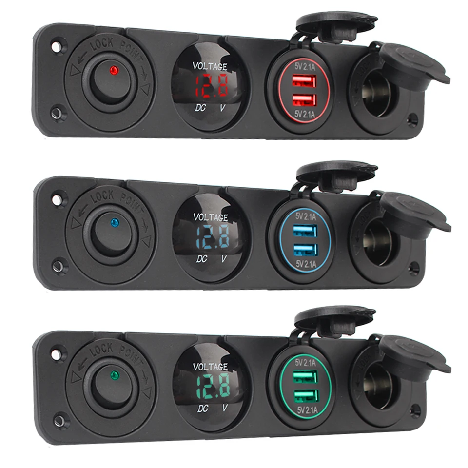 4 v 1 aute Cigaret Zapaľovač 12 V Pracovná zásuvka Dustodolný vodotesný digitálny voltmeter Dual USB Power nabíjačka s vypínačom valca