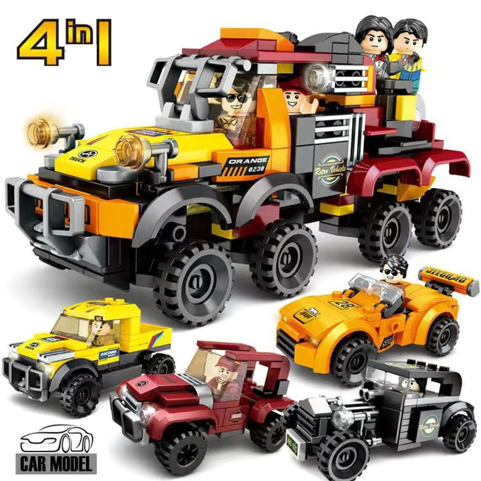 4 v 1 Buggy Building Blocks Speed ​​Športové vozidlo Technický model Zhromaždenie MOC Tehly Vzdelávacie hračky pre narodeniny Darčeky Kids