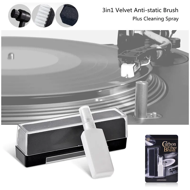 4 v 1 LP Velvet Vinyl Record Brush Set MutiPurpose Albums Stand Cleaner Kit so stylusovými kefami