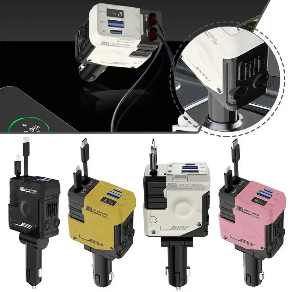 4 v 1 nabíjaciu nabíjačku USB Typ C Kábel pre iPhone Huawei Samsung Rýchle nabíjací kábel Cigaret Righter Adapter D QC3.0