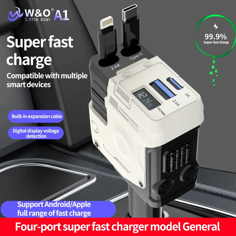 4 v 1 nabíjaciu nabíjačku USB Typ C Kábel pre iPhone Huawei Rýchle nabíjací kábel Cigaret Righter Adapter D QC3.0