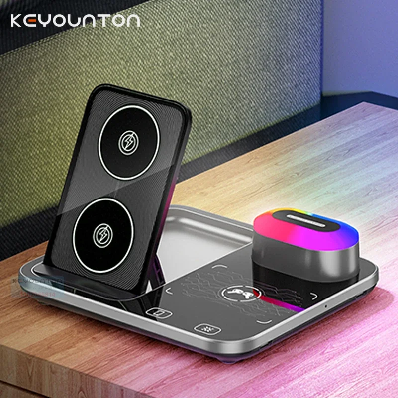 4 v 1 skladacia bezdrôtová nabíjačka RGB Svetlo pre iPhone 14 13 12 11 Pro Max Apple Watch 7 AirPods Pro2 Rýchle nabíjacie stanice