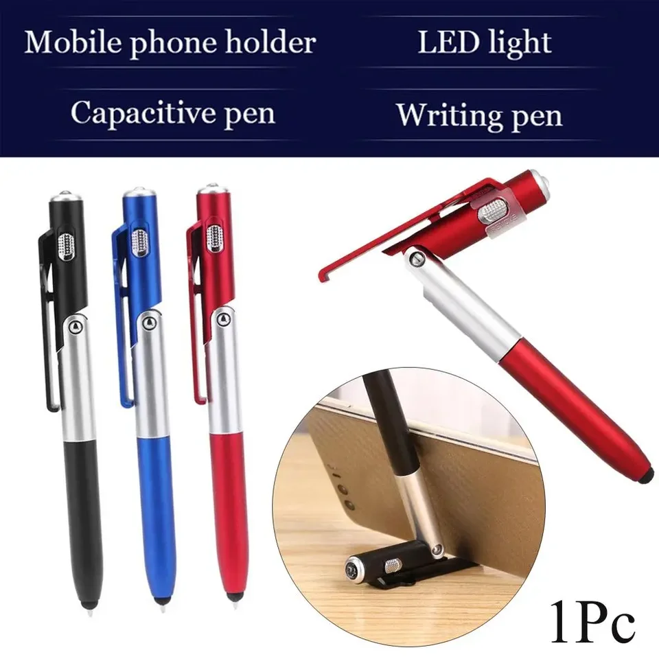 4-v-1 Skladacie loptové pero na obrazovke Pen dotyk dotyk Univerzálne kapacitné pero s LED pre mobilný telefón mobilných telefónov Tablet