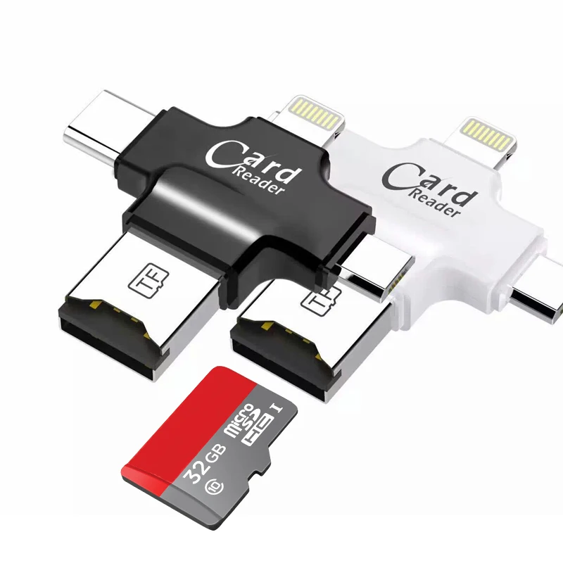 4 v 1 Type-C/Lightning/Micro USB/USB 2.0 Pamäťová čítačka pre Android iPad/iPhone 7 OTG Reader Support FAT32 Exfat FAT32