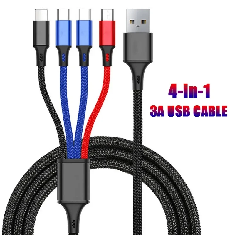 4 v 1 USB kábel 3A USB A to Micro USB/Typ C/8 PIN KABLE FOR pre iPhone nabíjačka Rýchle nabíjacie dátový kábel pre iPhone 14 11 Xiaomi