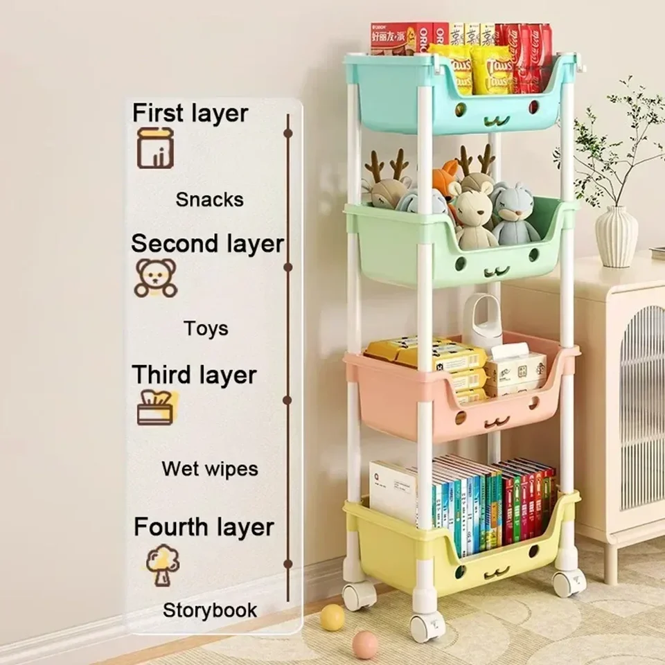 4 vrstvy úložného priestoru hračiek Trolley Bookshelf Snack Rack pre detské úložisko Organizátor Kúpeľňa Kúpeľňa organizátor skriň