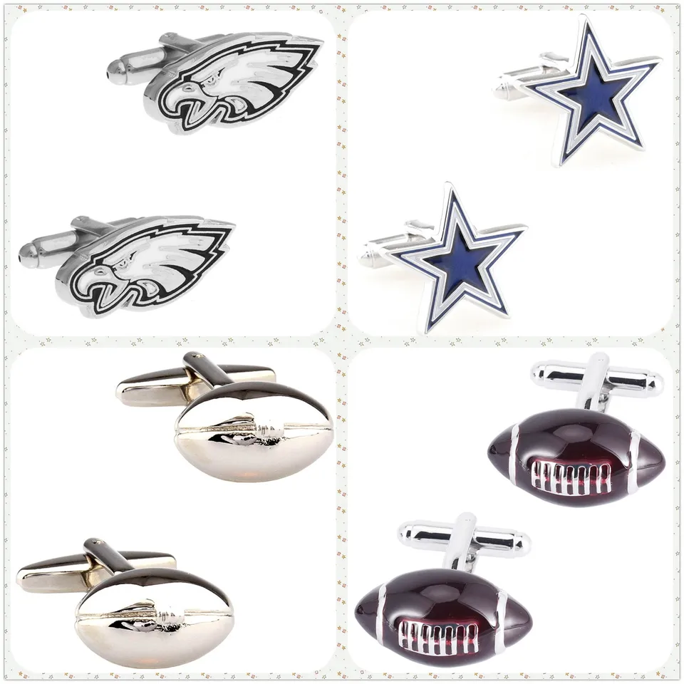 4 vzory TZG Sports Cufflinks Men Cuff Links American Football (2 páry / veľa)